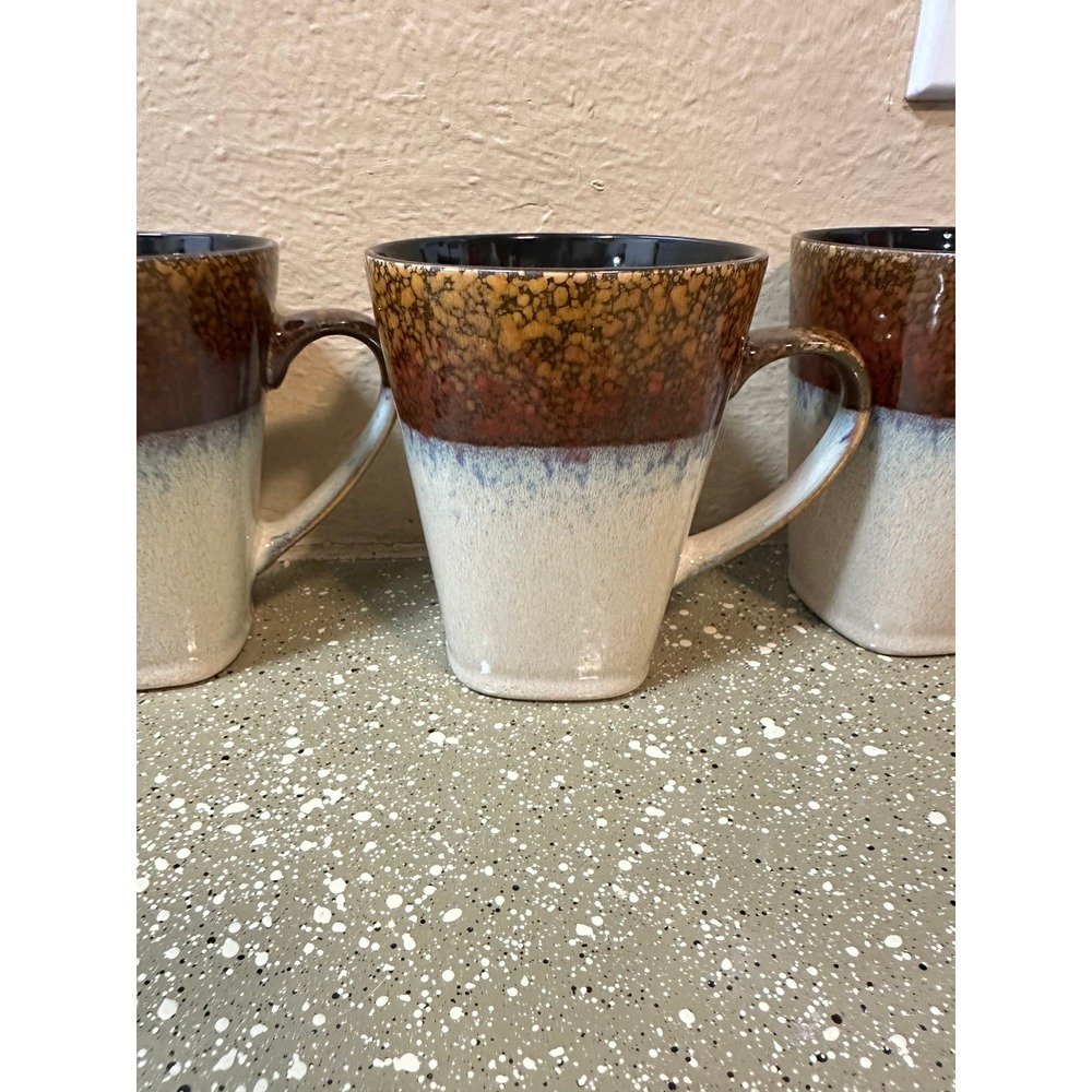 MasterCuisine Stoneware Coffee Mugs‎ Set of 3 Brown Blue Reactive Glaze - Picture 3 of 7